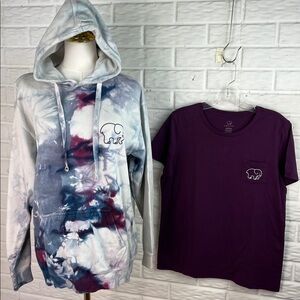IVORY ELLA PURPLE GRAPHIC T SHIRT PAINT SPLATTER ELEPHANT SZ MED BONUS HOODIE